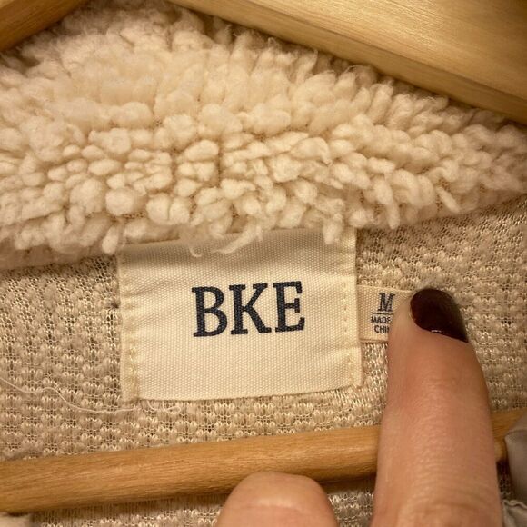 BKE Jacket Women M Medium White Fleece High Neck Long Sleeve Pockets Button - Picture 5 of 7